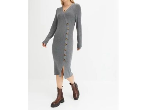 B.P.C sukienka dzianinowa szara z guzikami midi r.40/42