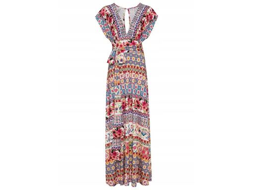 B.P.C długa sukienka kolorowa we wzory z wiązaniem ^36/38