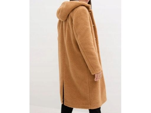 B.P.C płaszcz z przędzy boucle miodowy z kapturem r.50