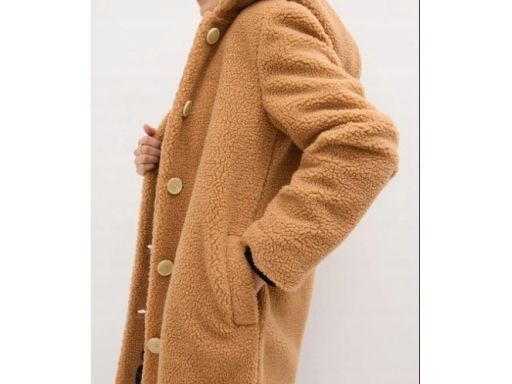 B.P.C płaszcz z przędzy boucle miodowy z kapturem r.50