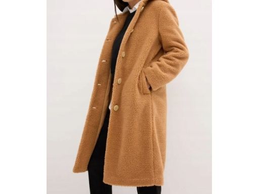 B.P.C płaszcz z przędzy boucle miodowy z kapturem r.50