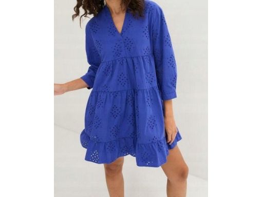 B.P.C szafirowa sukienka z ażurowym haftem r.38
