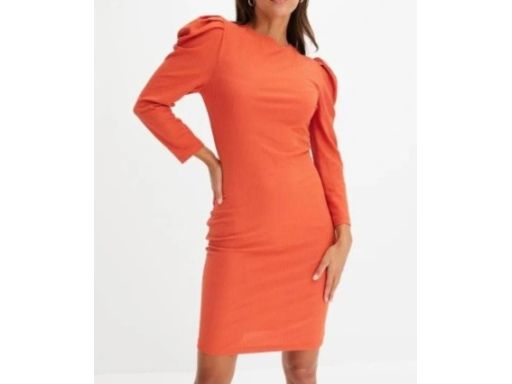 B.P.C koralowa dymna sukienka prążek 40/42.