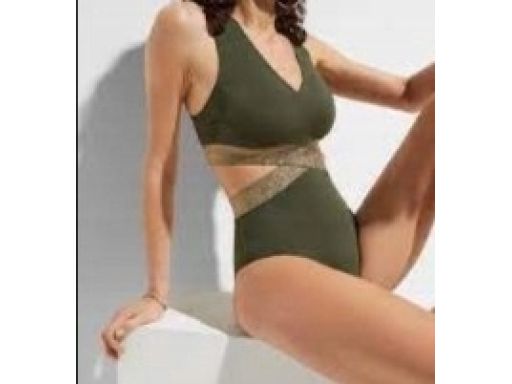 B.P.C kostium kąpielowy monokini khaki z wycięciami 46.