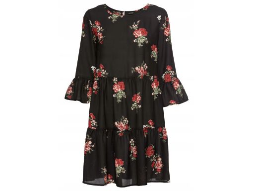 B.P.C sukienka czarna w kwiaty z falbanami 38.