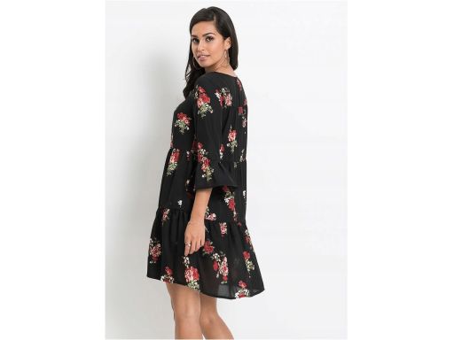 B.P.C sukienka czarna w kwiaty z falbanami 38.