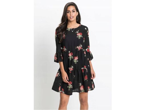 B.P.C sukienka czarna w kwiaty z falbanami 38.