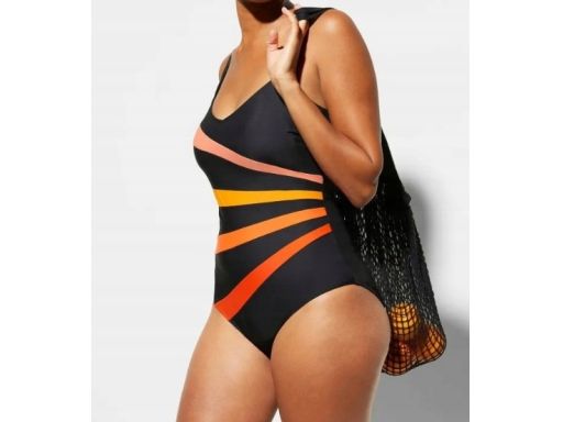 B.P.C kostium kąpielowy shape czarny z kolorowymi paskami 56.