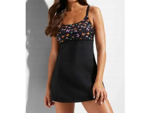 B.P.C czarna sukienka kąpielowa w motylki 54.