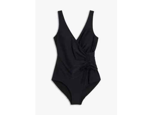 B.P.C Kostium kąpielowy ciemny fiolet z marszczeniem kopertowy ^50