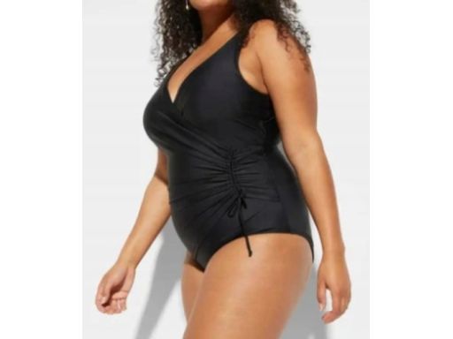 B.P.C Kostium kąpielowy ciemny fiolet z marszczeniem kopertowy ^50