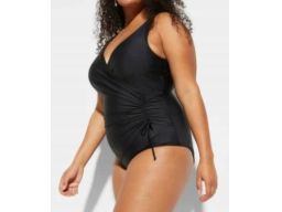 B.P.C Kostium kąpielowy ciemny fiolet z marszczeniem kopertowy ^50