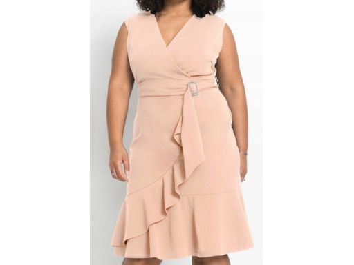 B.P.C jasnoróżowa sukienka kopertowa z falbanką ^40/42