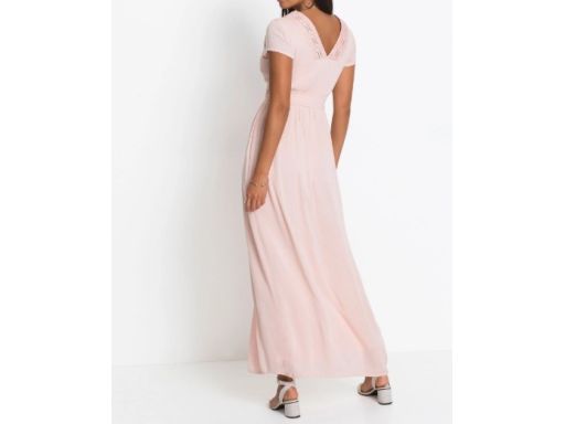B.P.C różowa sukienka z wiskozy z koronką długa 48.