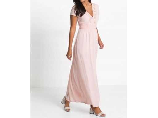 B.P.C różowa sukienka z wiskozy z koronką długa 48.