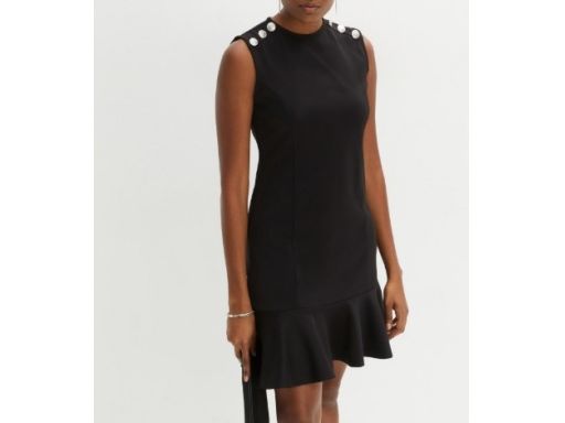 B.P.C czarna sukienka z falbanką i dekoracyjnymi guzikami r.40/42