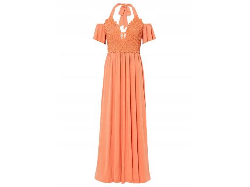 B.P.C długa sukienka z koronką mocna morela pomarańczowa r.36/38