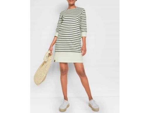 B.P.C sukienka z dżerseju granatowo-śmietankowa w paski r.40/42