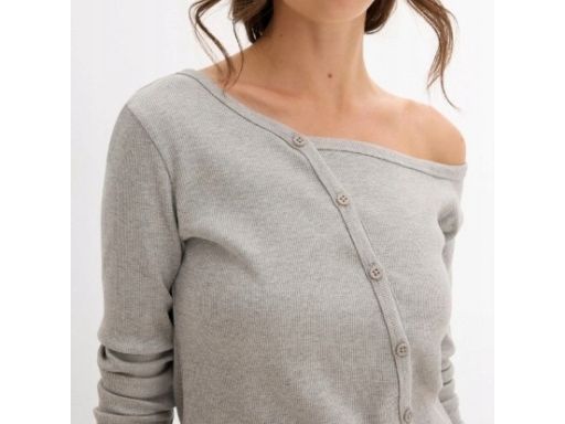 B.P.C bluzka z odkrytym ramieniem szara na guziki prążkowana 44/46.