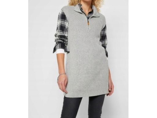 B.P.C kamizelka dzianinowa szara długa z wywijanym kołnierzem r.44/46