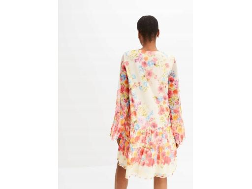 B.P.C sukienka beżowa w kolorowe kwiaty ^44/46