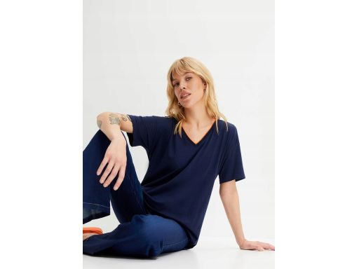 B.P.C t-shirt granatowy w serek 32/34.