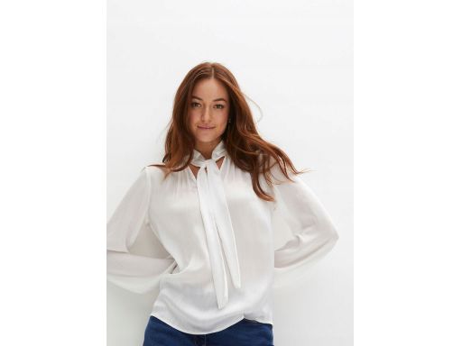 B.P.C Biała bluzka szyfonowo satynowa z krawatką ^42