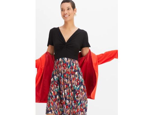 B.P.C czarna sukienka z częścią spódnicową z nadrukiem ^44/46