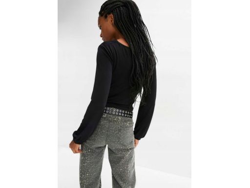 B.P.C bluzka czarna z wycięciami z marszczeniem 44/46.