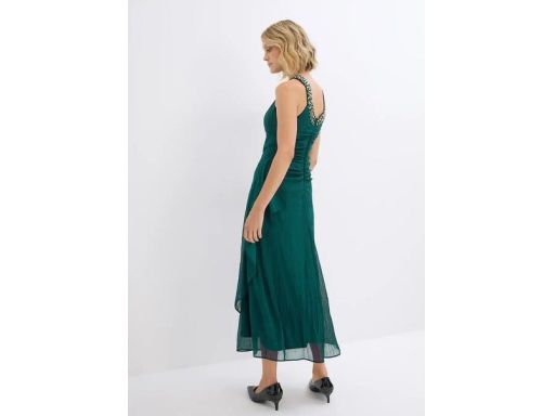 B.P.C sukienka siateczkowa z aplikacją długa butelkowa zieleń r.48