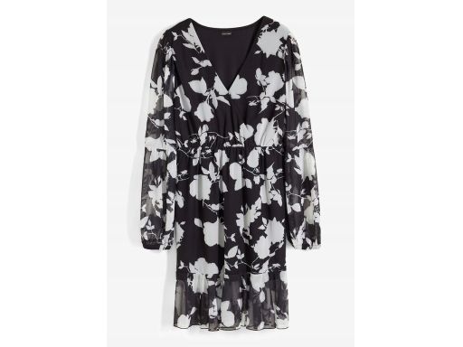 B.P.C sukienka szyfonowa czarna z szarym nadrukiem kwiatowym ^36/38
