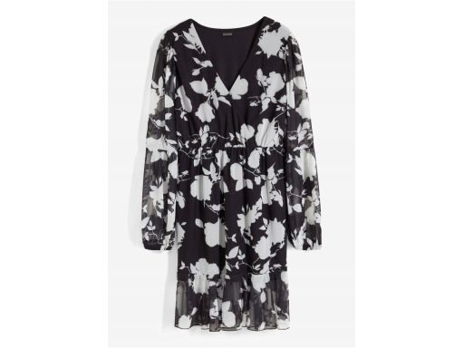 B.P.C sukienka szyfonowa czarna z szarym nadrukiem kwiatowym ^36/38