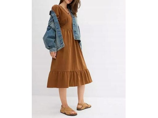 B.P.C sukienka brązowa midi z falbaną r.44/46