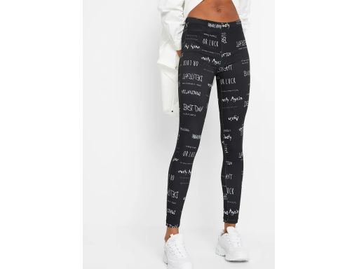 B.P.C legginsy czarne z białymi napisami r.32/34