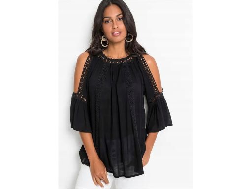B.P.C tunika czarna krepowana odkryte ramiona z koronką ^38