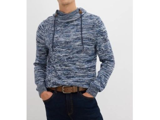 B.P.C sweter męski granatowy melanż z troczkami r.XXL