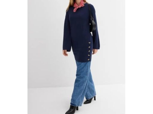 B.P.C długi sweter granatowy z guzikami 40/42.