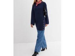 B.P.C długi sweter granatowy z guzikami 40/42.