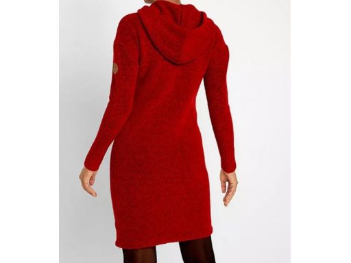 B.P.C czerwona dzianinowa sukienka z kapturem r.52/54