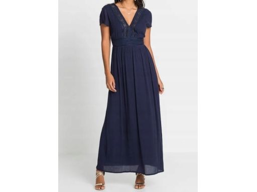 B.P.C granatowa sukienka z wiskozy z koronką długa 40.
