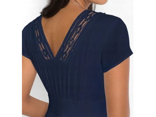 B.P.C granatowa sukienka z wiskozy z koronką długa 40.