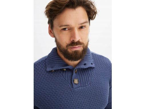 B.P.C sweter męski z półgolfem na guziki indigo 3XL.