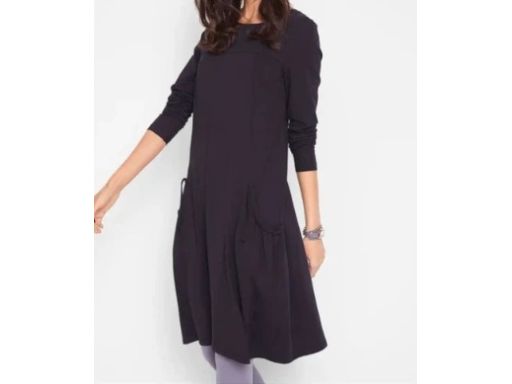 B.P.C czarna sukienka z bawełny z ozdobnymi kieszeniami 40/42.