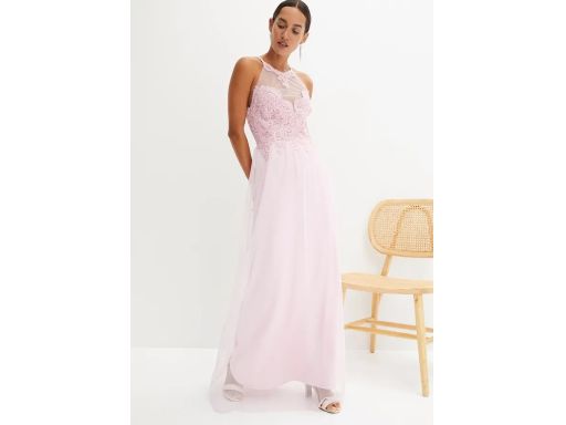 B.P.C sukienka długa różowa z koronką ^44