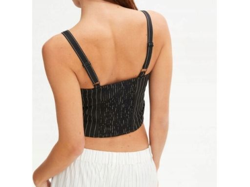 B.P.C krótki top gorsetowy czarny w cienkie paseczki ^34