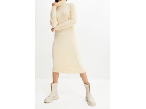 B.P.C beżowa dzianinowa sukienka z golfem 44/46