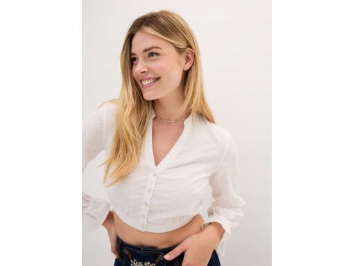 B.P.C damska koszula biała krótka z haftowanym wzorem styl ludowy ^48