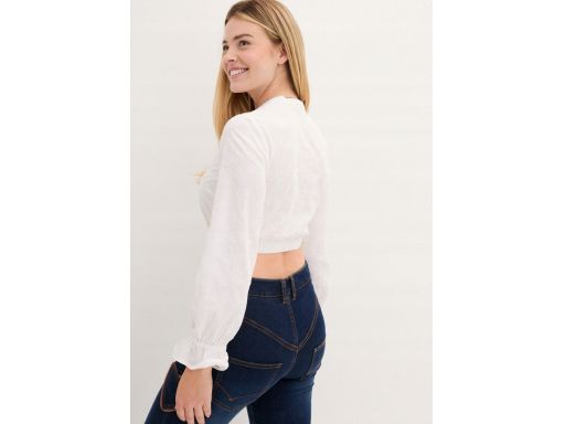 B.P.C damska koszula biała krótka z haftowanym wzorem styl ludowy ^48