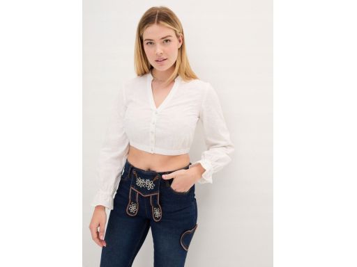 B.P.C damska koszula biała krótka z haftowanym wzorem styl ludowy ^48