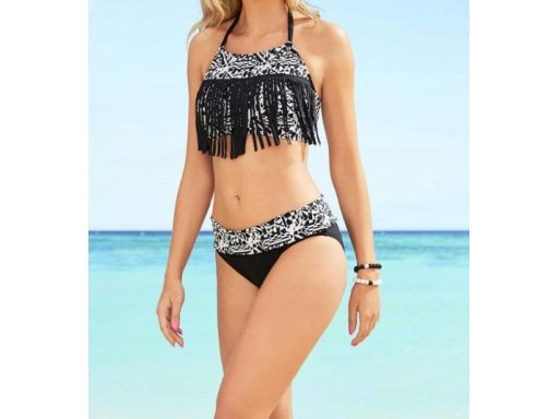 B.P.C bikini czarno-białe z frędzlami 38.